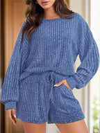 Round Neck Dropped Shoulder Top Shorts Set (4)