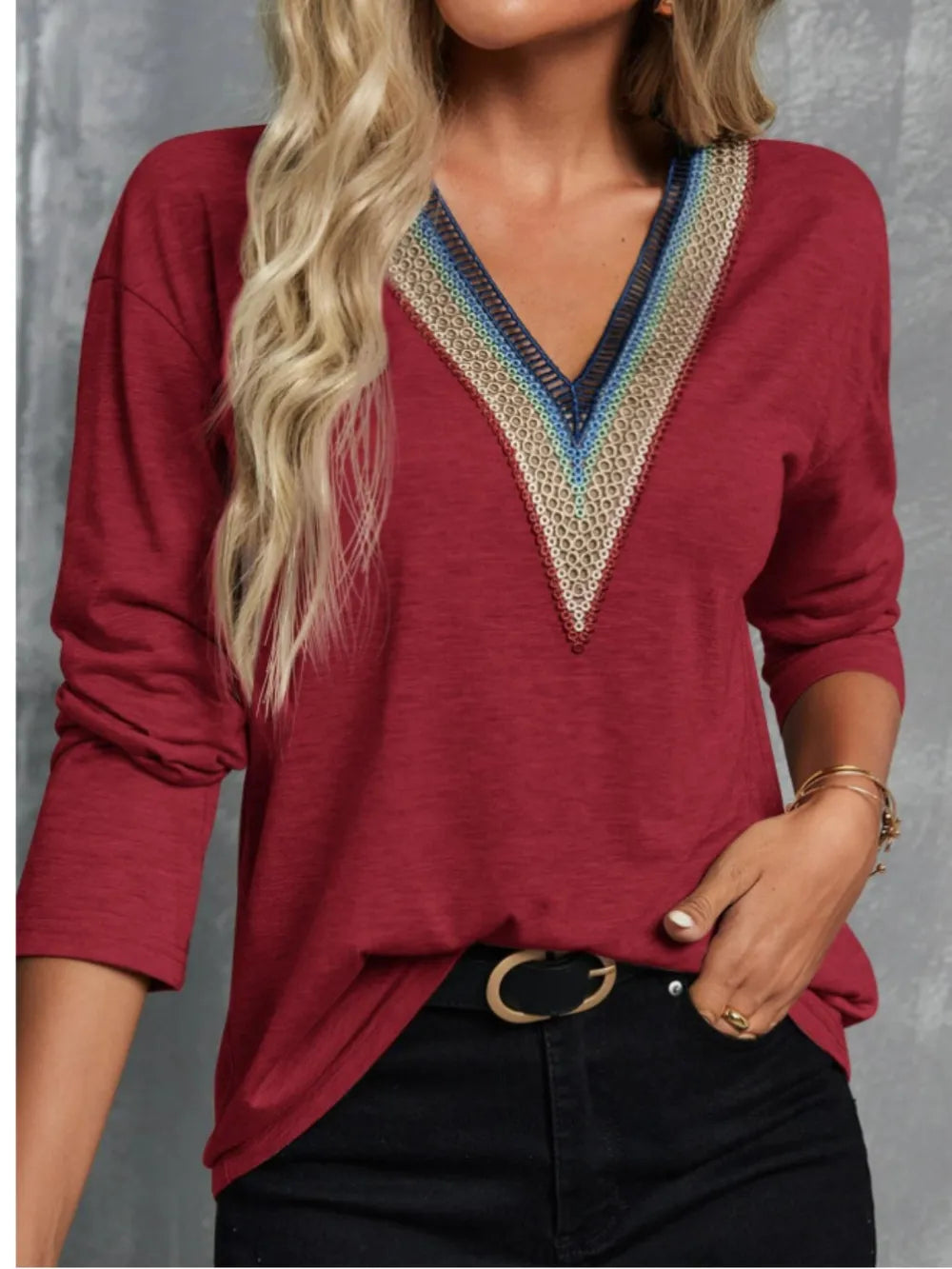 V-neck Long Sleeve T-shirt (12)