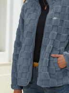 Fuzzy Checkered Zip Up Jacket (17)