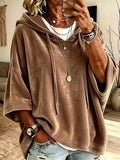Full Size Velvet Half Sleeve Hoodie Drawstring Plus (20)