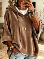 Full Size Velvet Half Sleeve Hoodie Drawstring Plus (20)