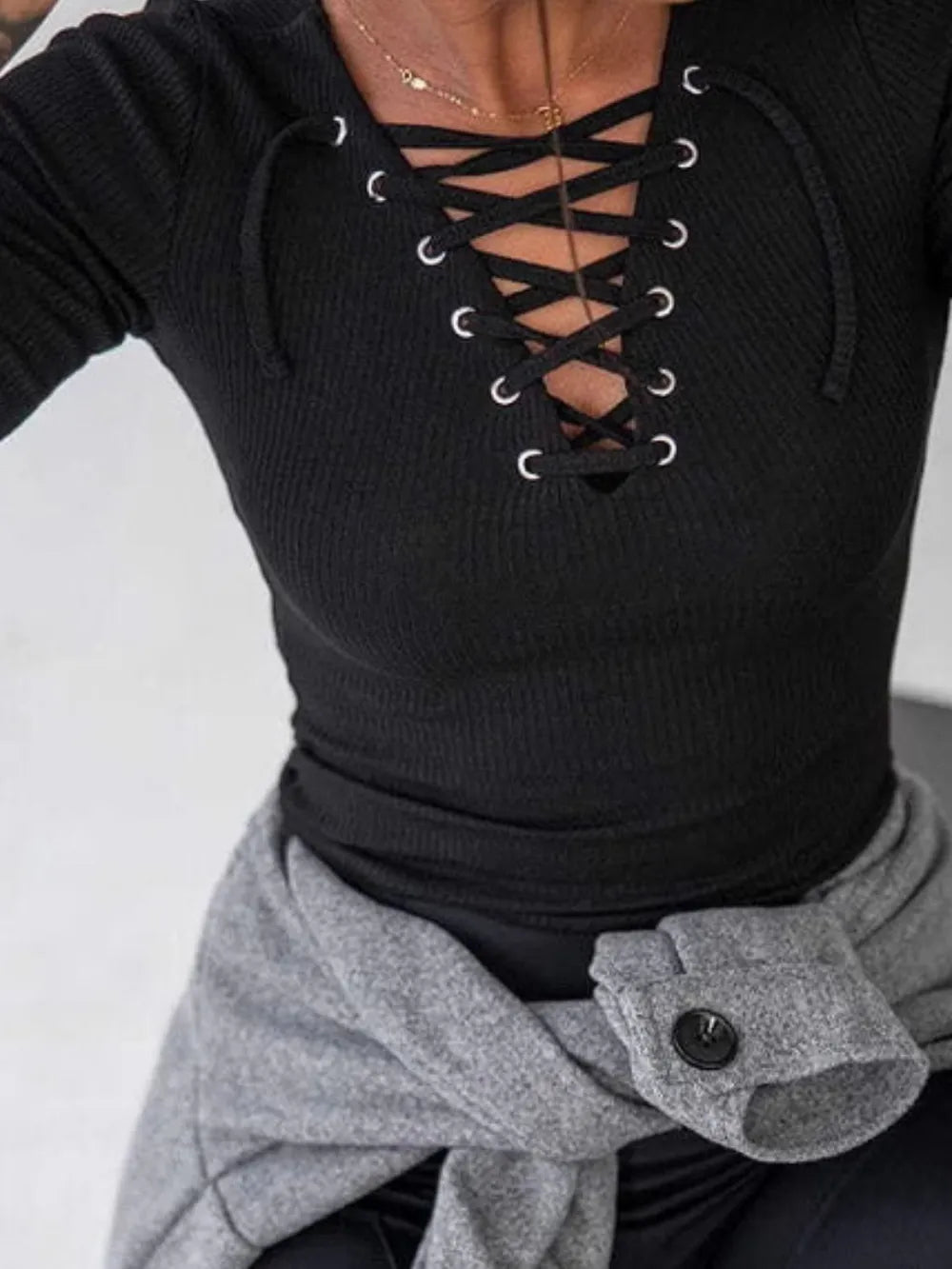 Lace Up Long Sleeve T-shirt (5)