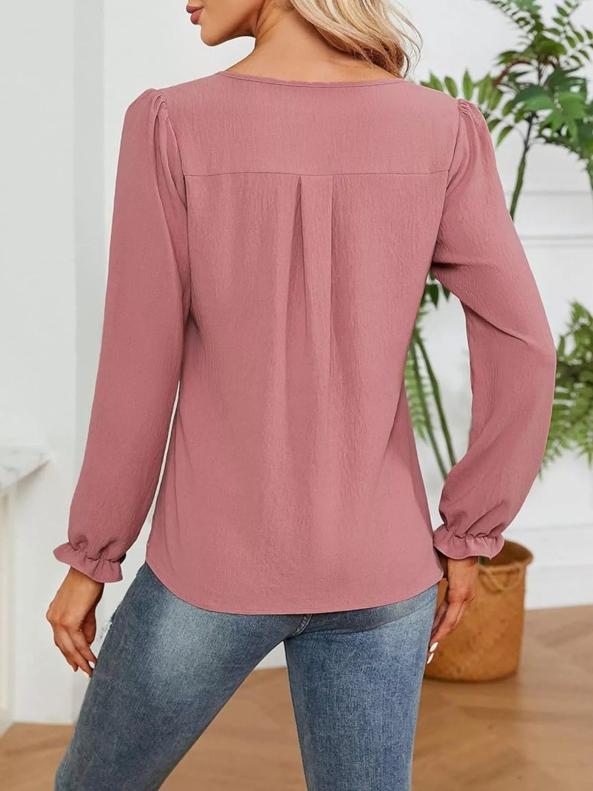 Notched Ruffle Cuff Blouse (11)