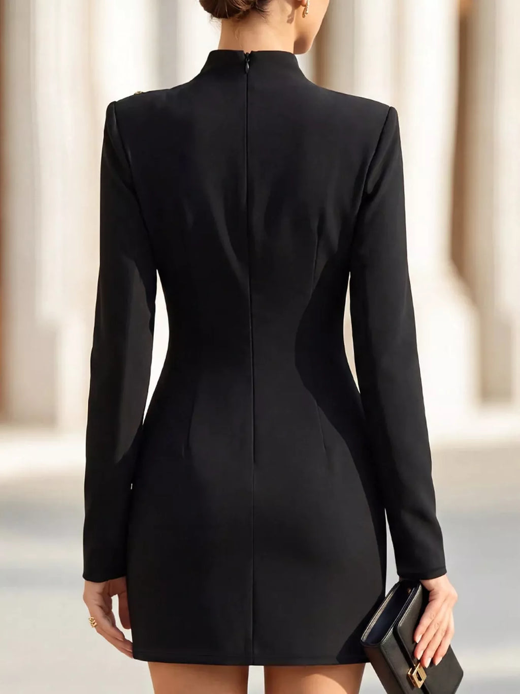 Full Size Decorative Button Mock Neck Mini Dress Plus (6)