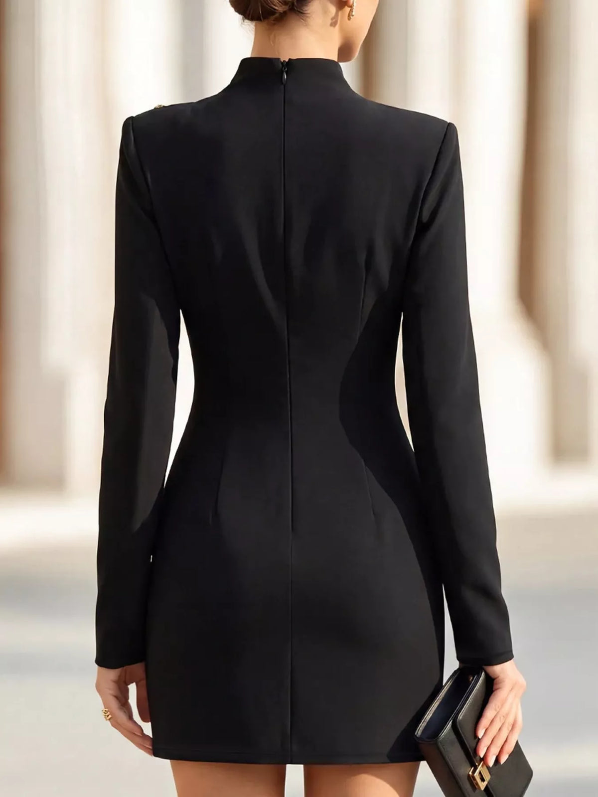 Full Size Decorative Button Mock Neck Mini Dress Plus (6)