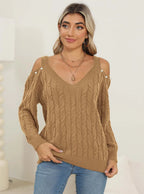 Cable-knit Cold Shoulder Sweater (11)