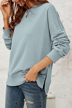 Round Neck Dropped Shoulder Slit Sweatshirt (8)