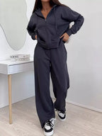Zip-up Hoodie Wide-leg Pants Set (16)