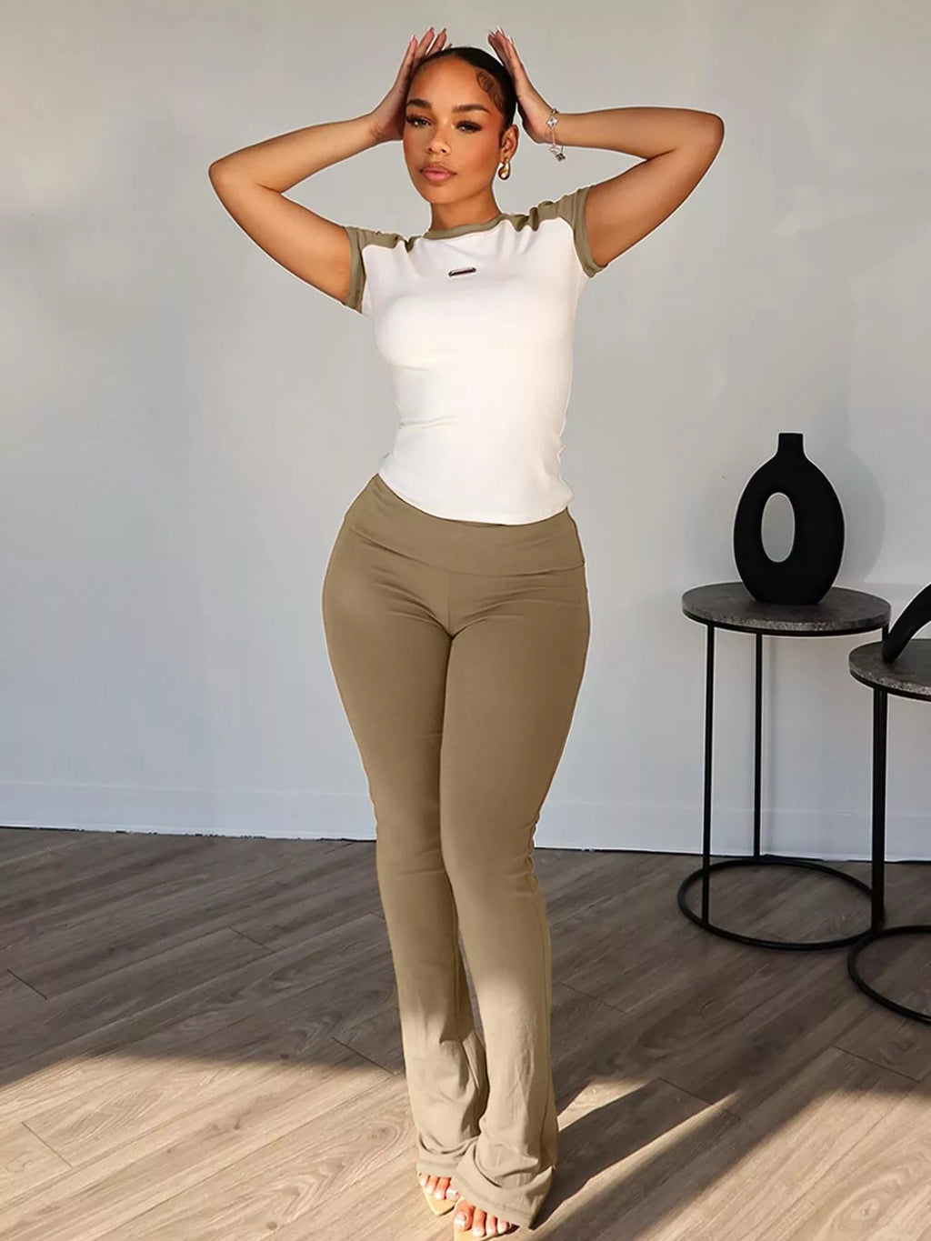 Contrast Short Sleeve Tee Pants Set (11)