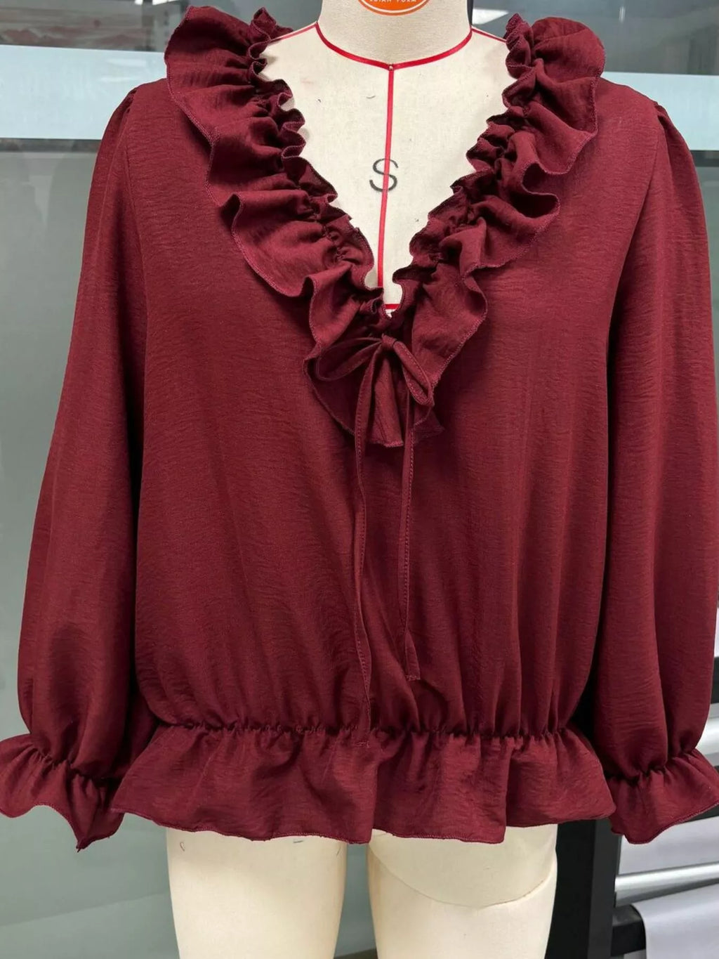 Ruffle V-neck Long Sleeve Blouse (10)