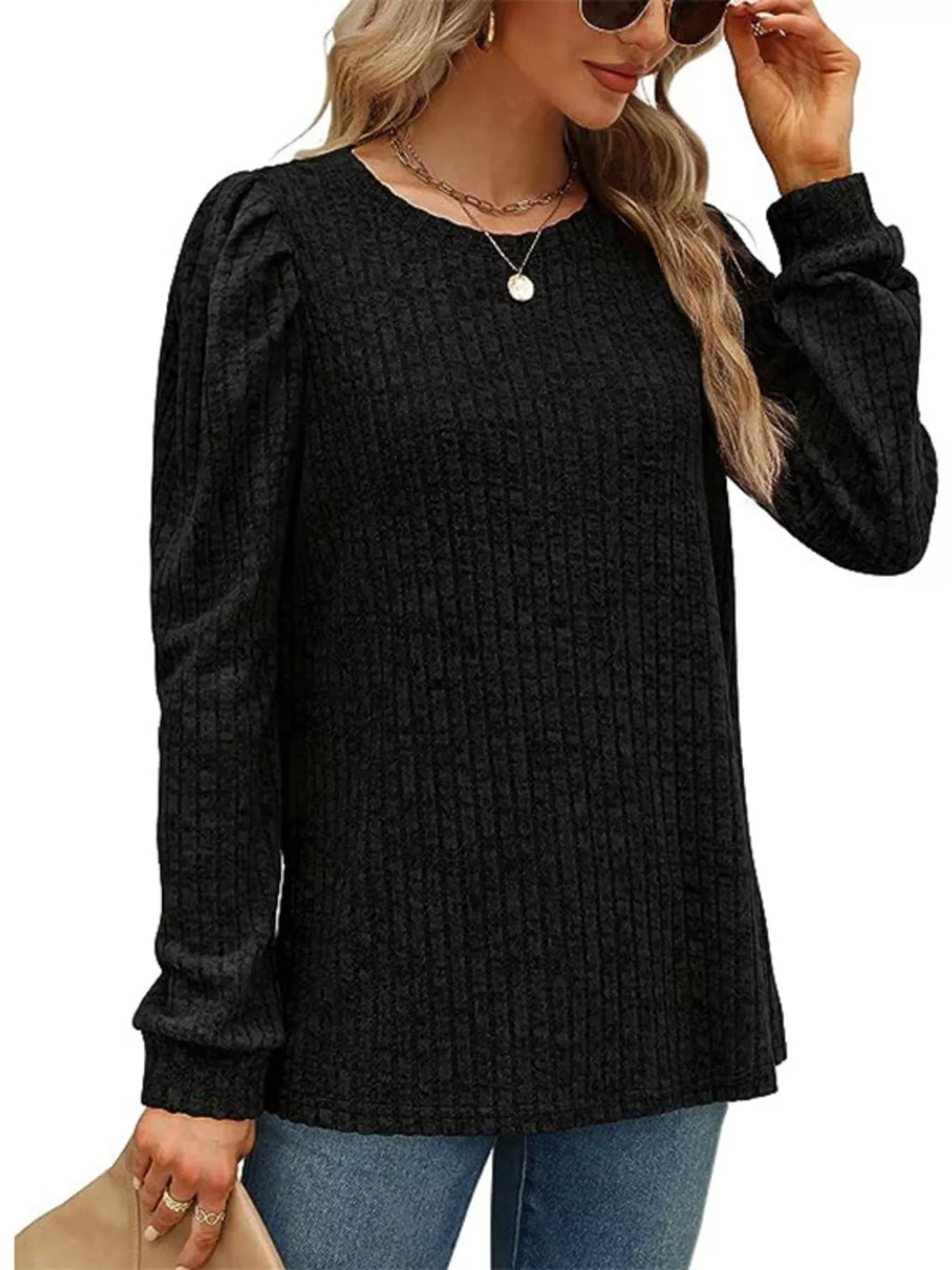Ribbed Knit Top Puff Sleeves (15)