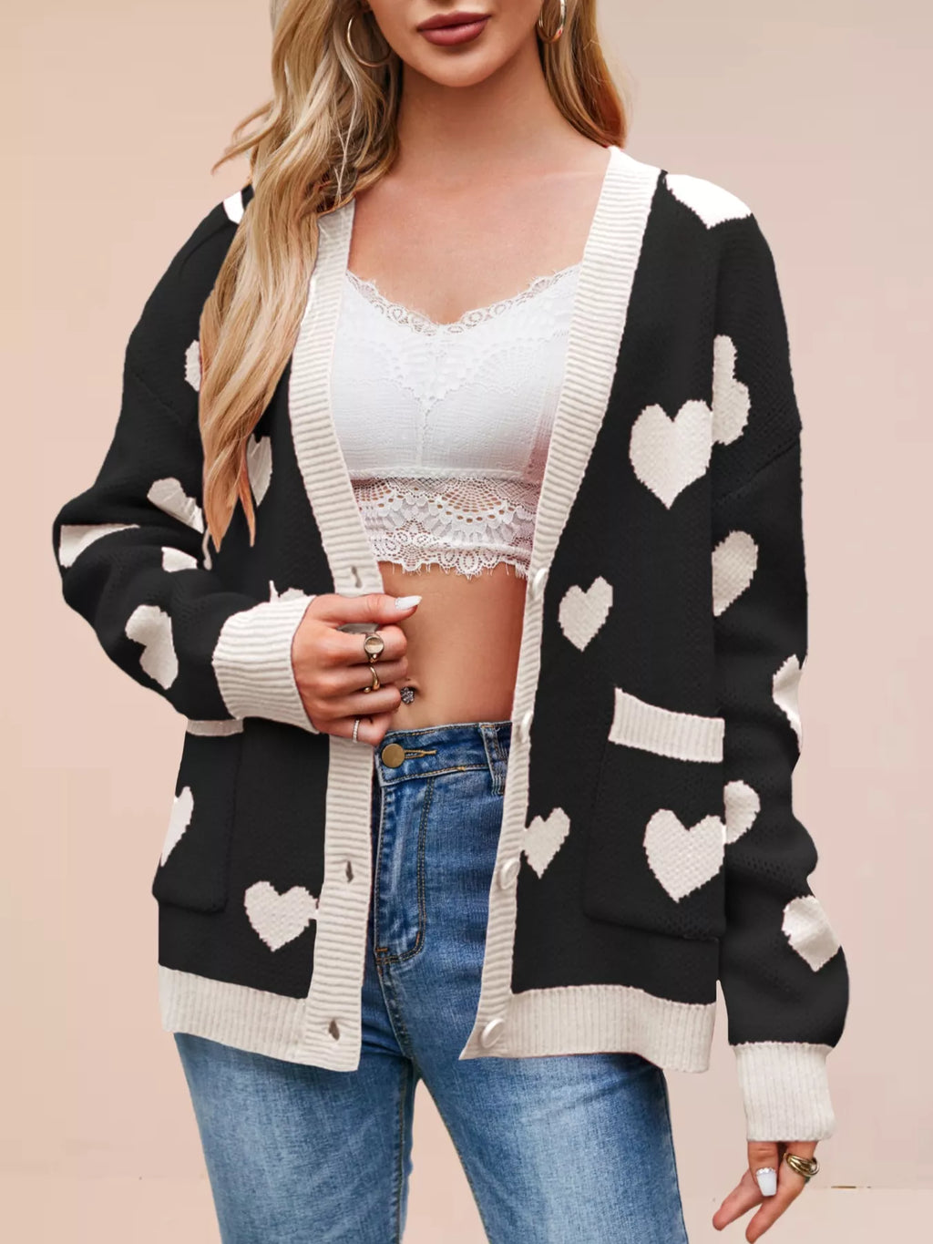 Heart Pattern Button-up Knit Cardigan (15)