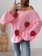 Strawberry Applique Oversized Sweater (11)