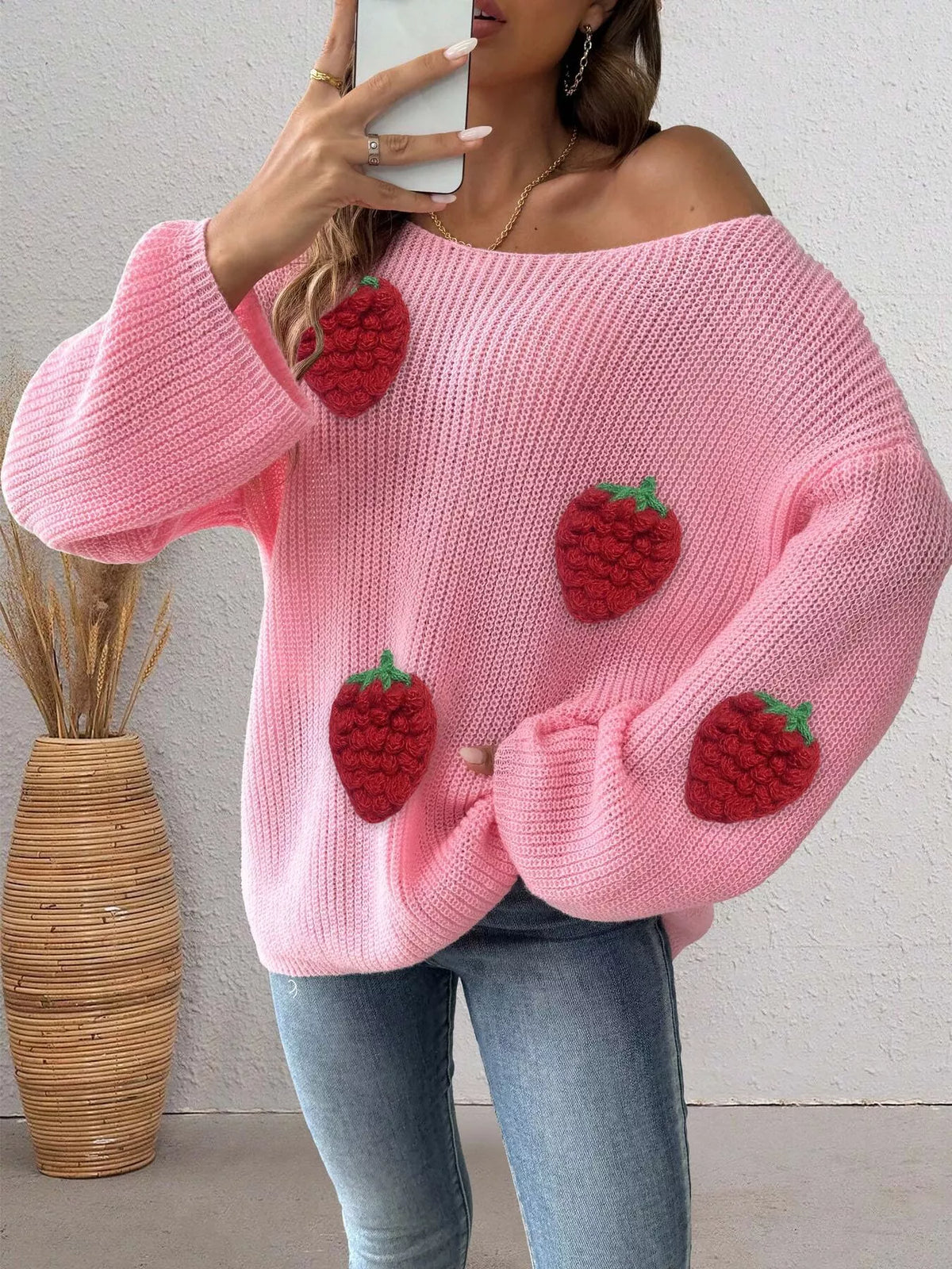 Strawberry Applique Oversized Sweater (11)