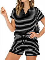 Striped Short Sleeve Polo Shorts Set (10)