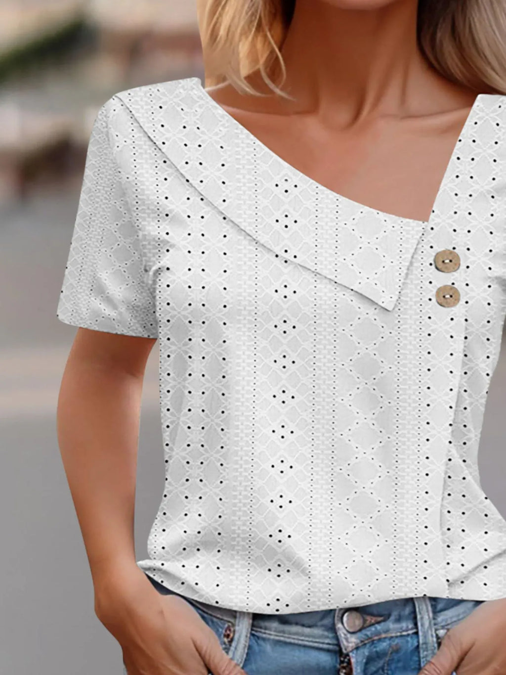 Eyelet Asymmetrical Short Sleeve T-shirt (3)