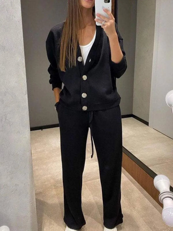 Button-Up Top and Drawstring Pants Set