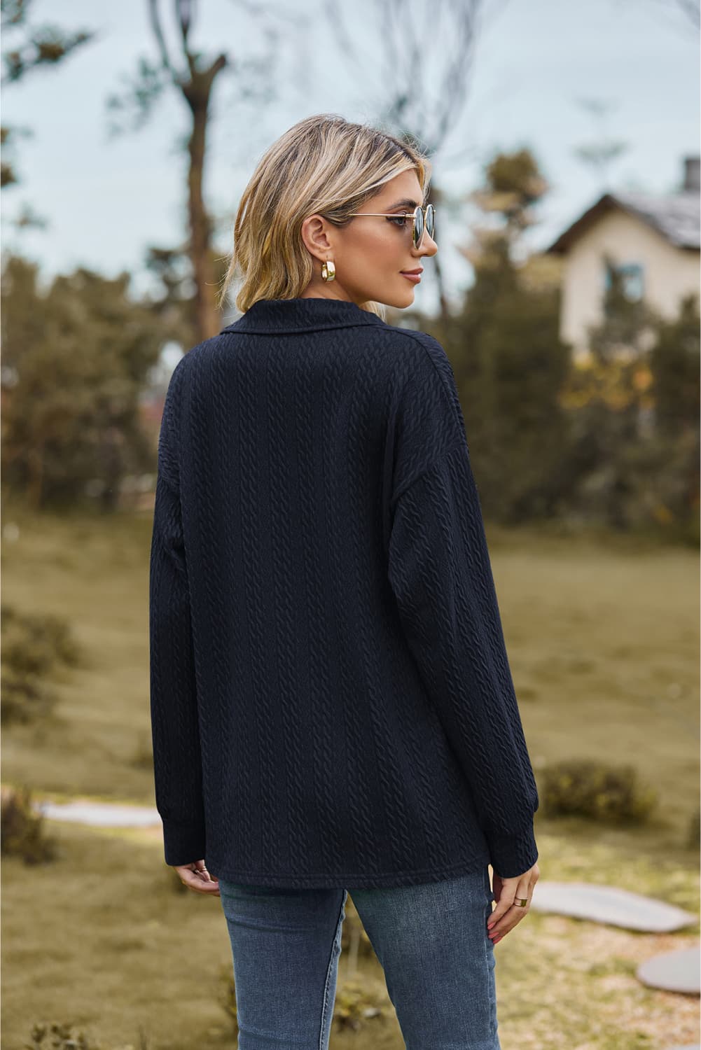 Collared Neck Cable-knit Long Sleeve Blouse (24)