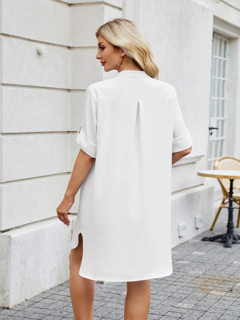 Notched Long Sleeve Mini Shirt Dress (18)