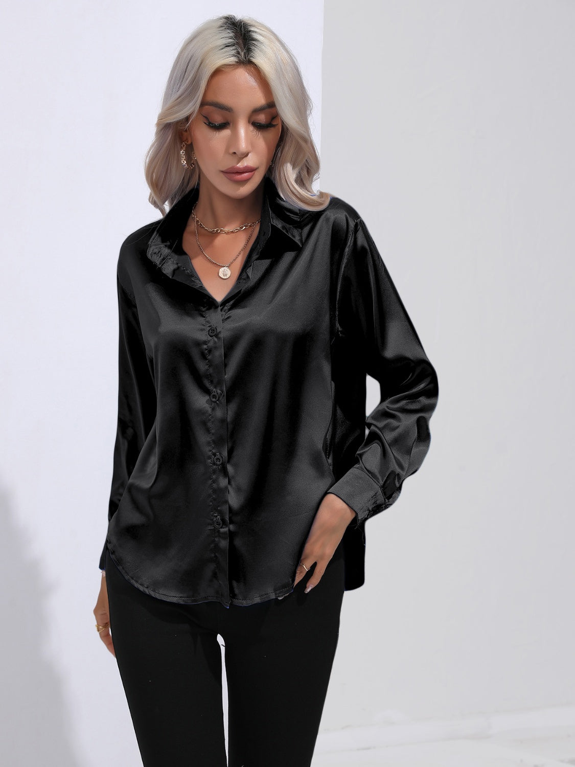 Collared Neck Buttoned Long Sleeve Shirt (20)