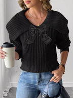 Contrast Bow Long Sleeve Sweater (7)