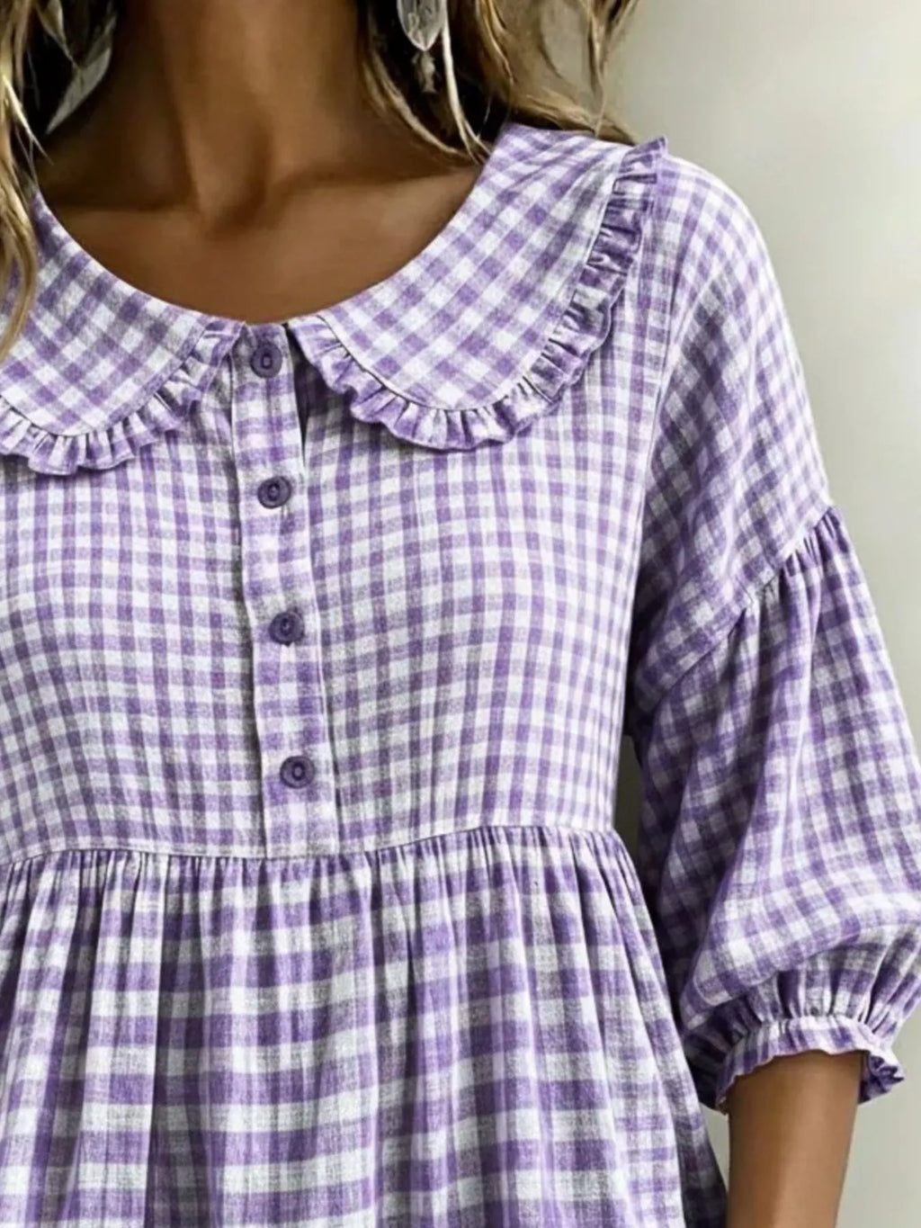Full Size Gingham Peter Pan Collar Blouse Plus (4)