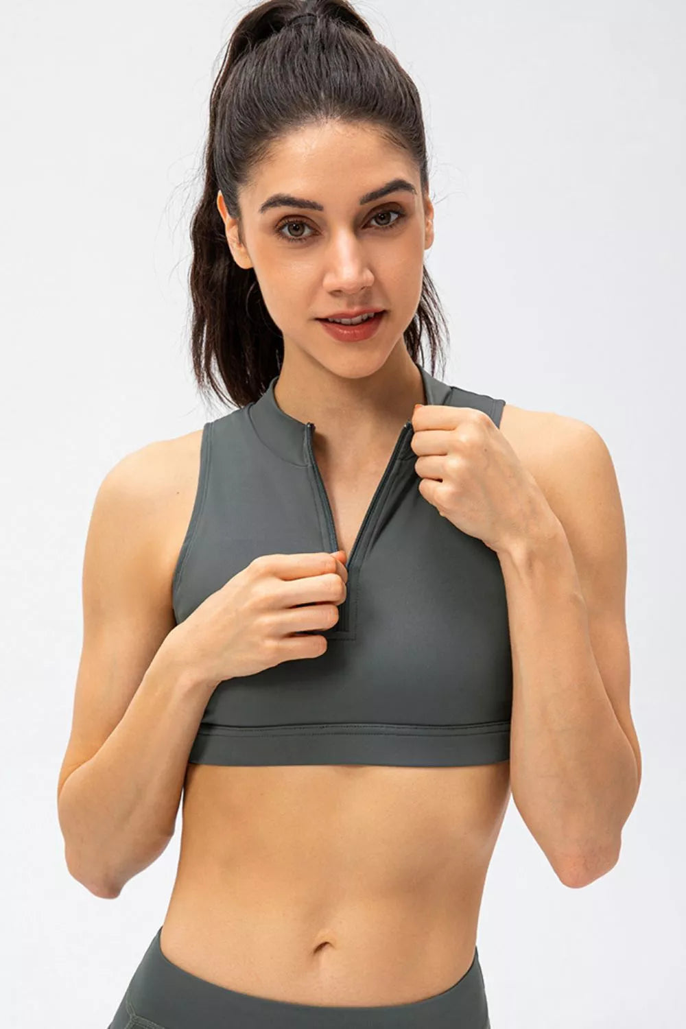 Full Size Cropped Cutout Back Zipper Front Active Tank Top (3)