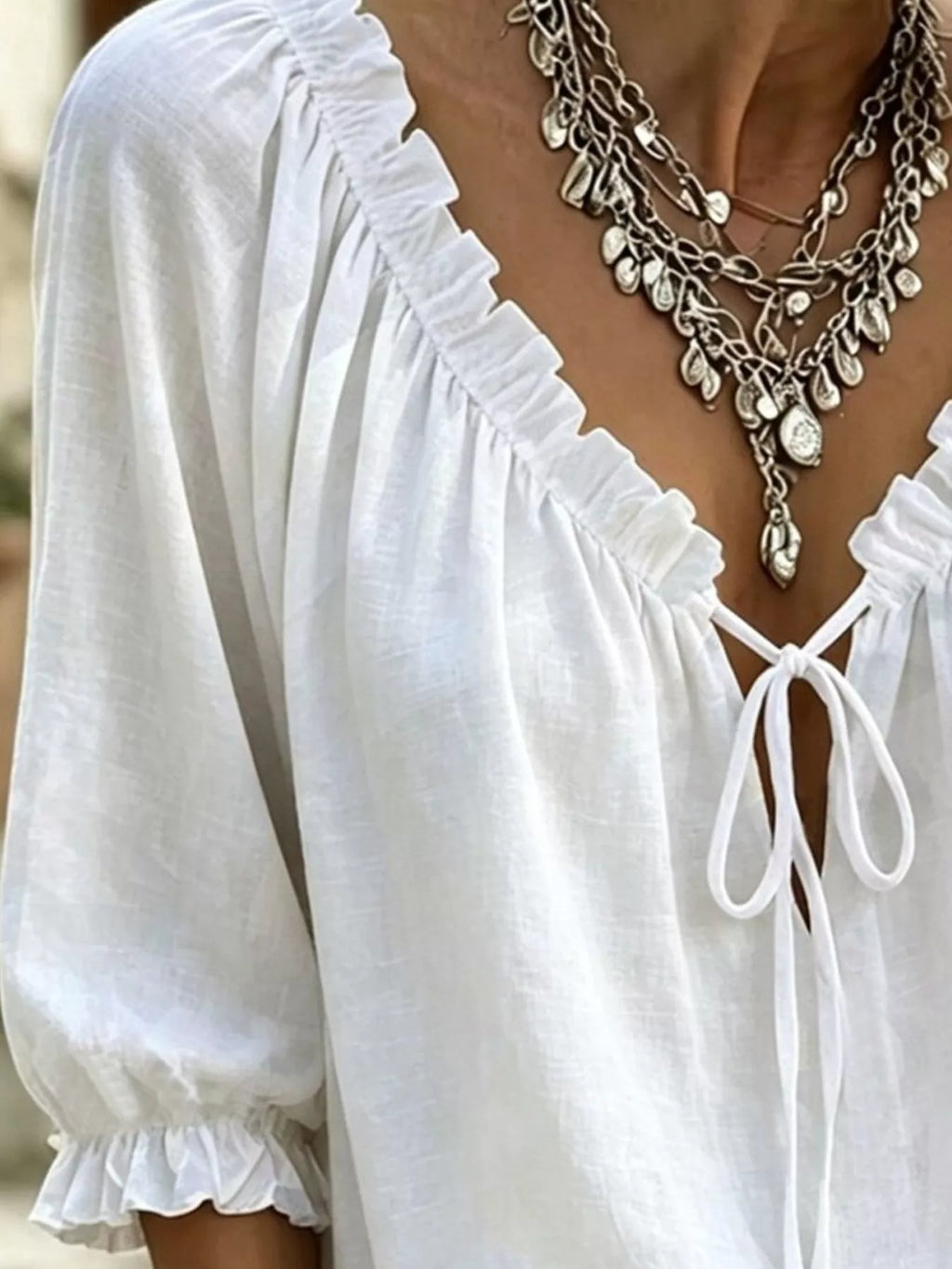 Frill Tie Neck 3/4 Sleeve Blouse (12)
