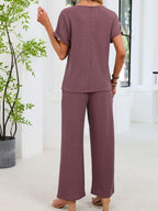 Lace Detail Short Sleeve Top Pants Set (6)