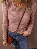 Full Size Ribbed Knit Button-front Long Sleeve Top Plus (16)