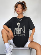 Round Neck Short Sleeve Never Better Graphic T-shirt (5)