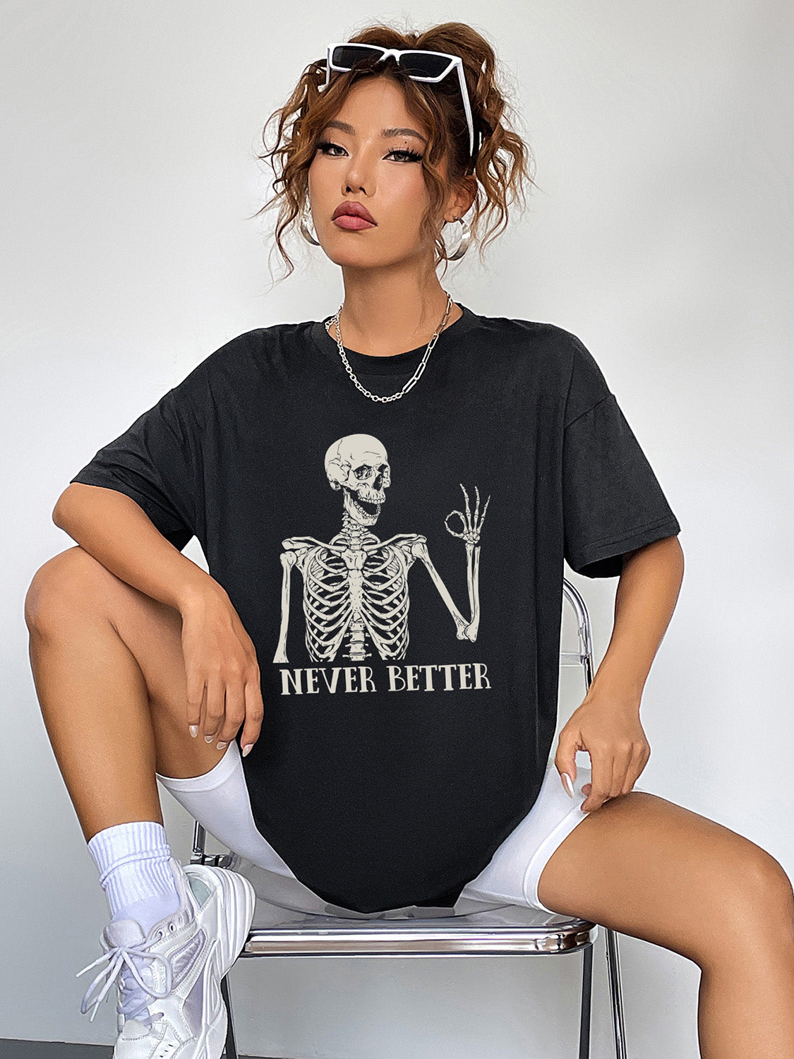Round Neck Short Sleeve Never Better Graphic T-shirt (5)