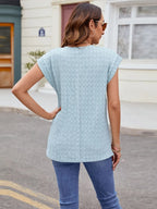 Textured Round Neck Cap Sleeve T-shirt (3)