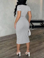 Striped Polo Collar Midi Dress (13)