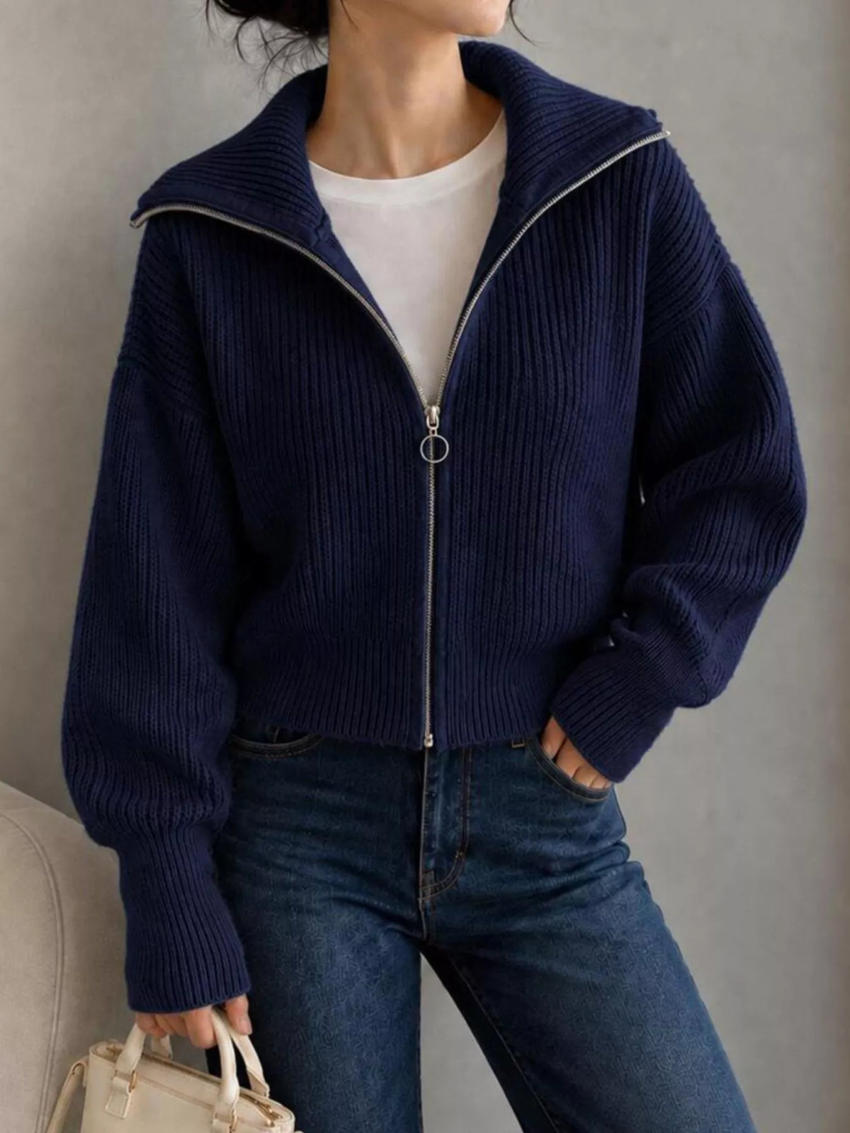 Zip Up Dropped Shoulder Cardigan (16)