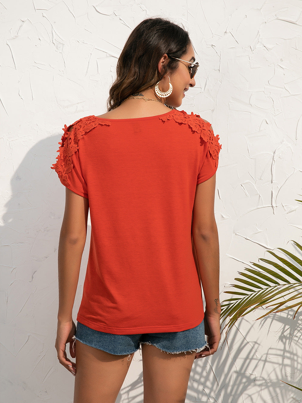 Spliced Lace Cold-shoulder Blouse (6)