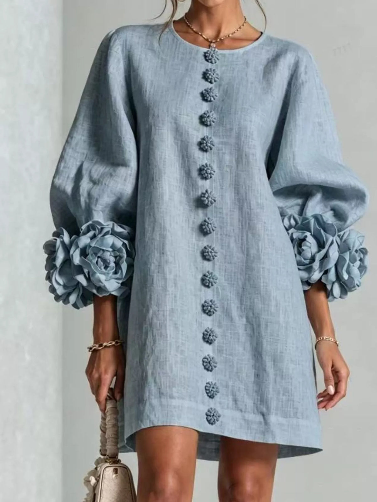3d Floral 3/4 Sleeve Mini Dress (17)