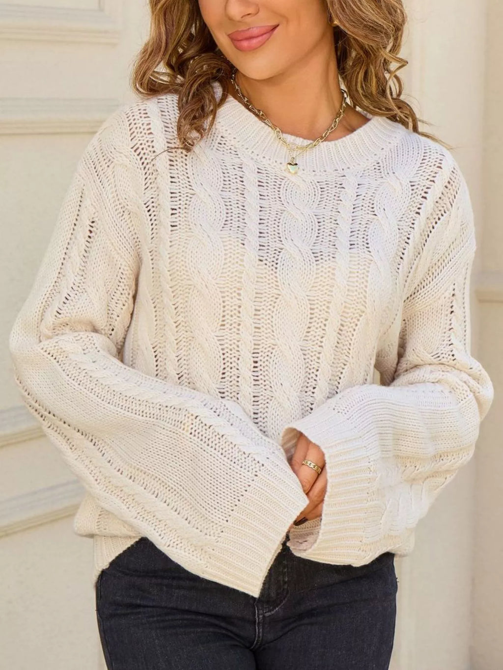 Cable Knit Long Sleeve Sweater (21)