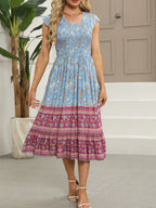 Printed Round Neck Cap Sleeve Dress (2)