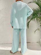 Long Sleeve Shirt Wide Leg Pants Set (15)