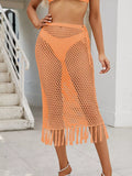 Sheer Crochet Knit Swim Cover-up Skirt Fringe (5)