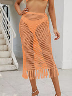 Sheer Crochet Knit Swim Cover-up Skirt Fringe (5)
