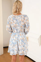Printed Surplice Balloon Sleeve Mini Dress (2)