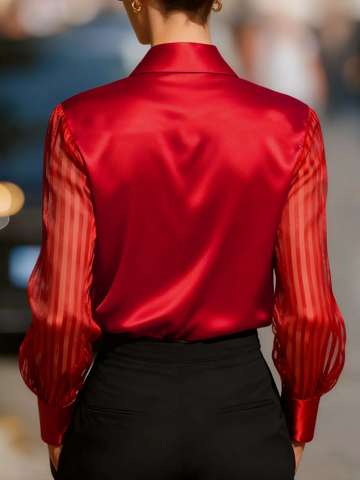 Elegant Shirt Sheer Striped Sleeves (4)