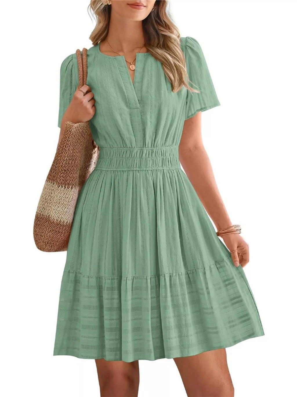 Short Sleeve Smocked Waist Tiered Dress (16)