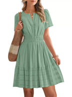 Short Sleeve Smocked Waist Tiered Dress (16)
