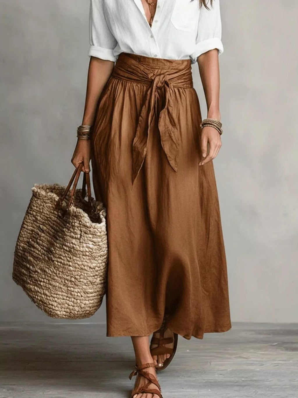 Full Size Button-down Shirt Skirt Set Plus (15)