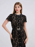 Lace Short Sleeve Mermaid Dress (23)