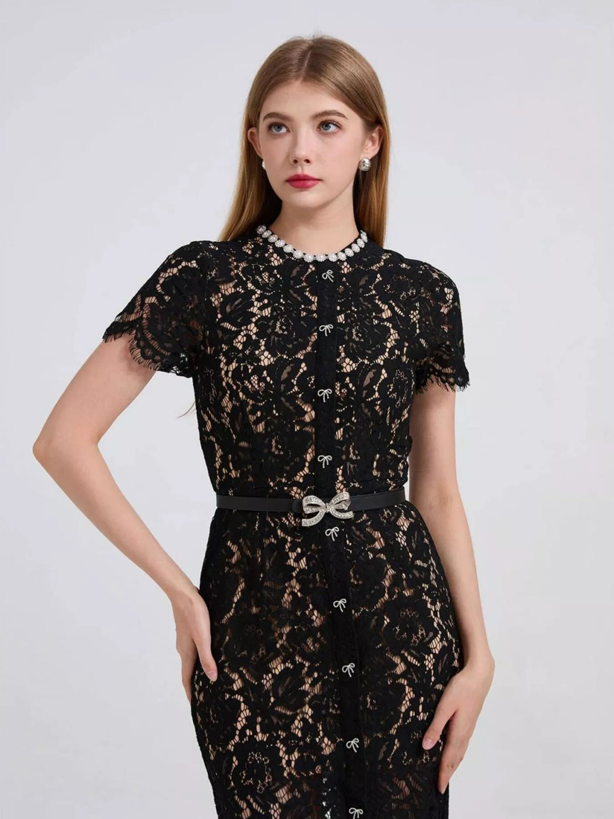 Lace Short Sleeve Mermaid Dress (23)