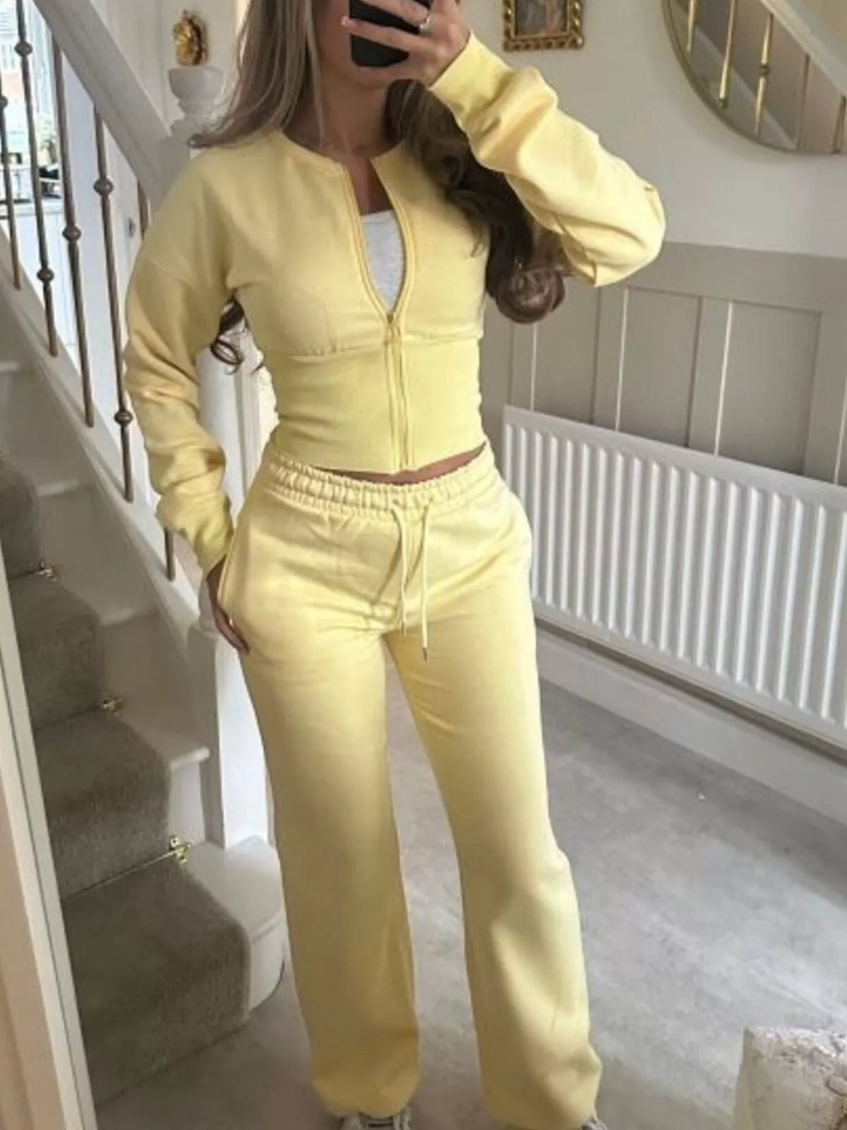 Zip-up Crop Hoodie High-waisted Pants Set